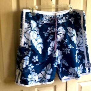 Honolua Mens Swim Trunks Size 36 100% Polyester Blue w Floral Print